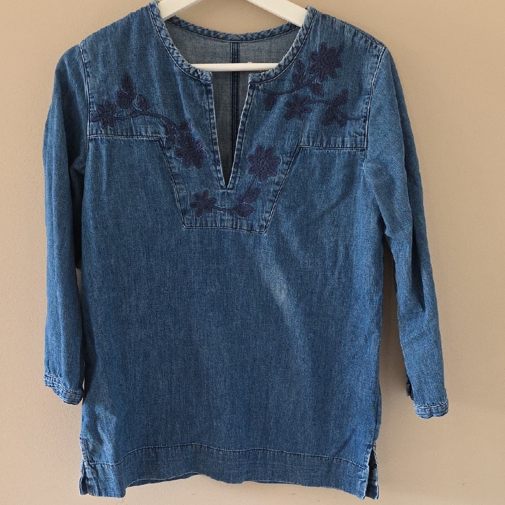 Denim Tunic with Floral Embroidery